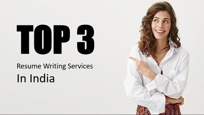 Woman pointing at text "TOP 3 Resume Writing Services In Europe" on a white background.